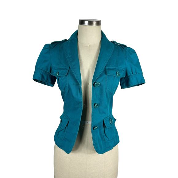 Moschino Jackets & Blazers - MOSCHINO Cheap and Chic Teal Cropped Short Sleeve Jacket Women's Size 4
